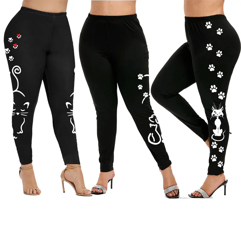 Beberino Cat Paw Print Leggings S-5XL - Black Skinny Pants