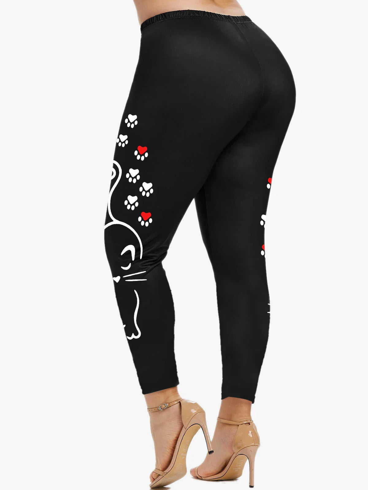 Beberino Cat Paw Print Leggings S-5XL - Black Skinny Pants