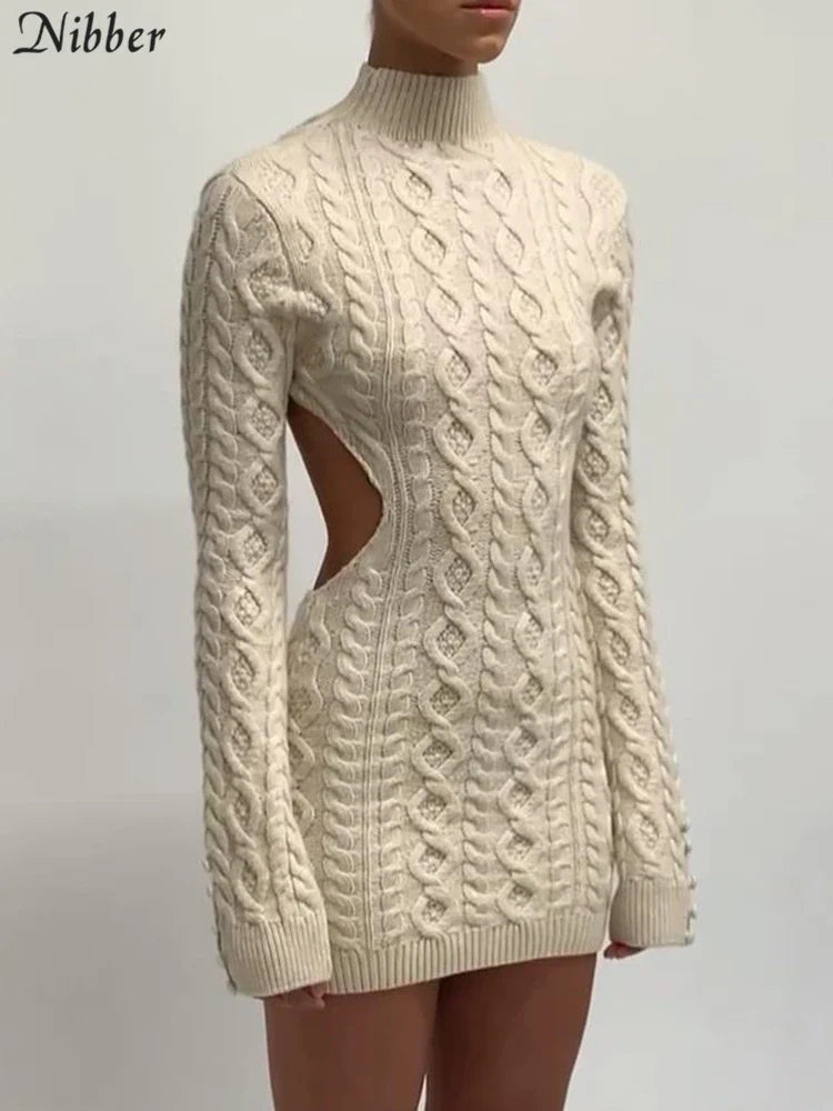 Beberino Autumn Mini Knit Dress - Sexy Backless Wool Dress for Luxurious Christmas 2021