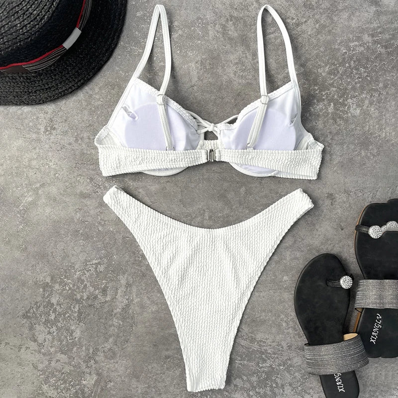 Beberino  White Bandage Bikini Set - Sexy High Waist Cut Out Push Up Swimwear