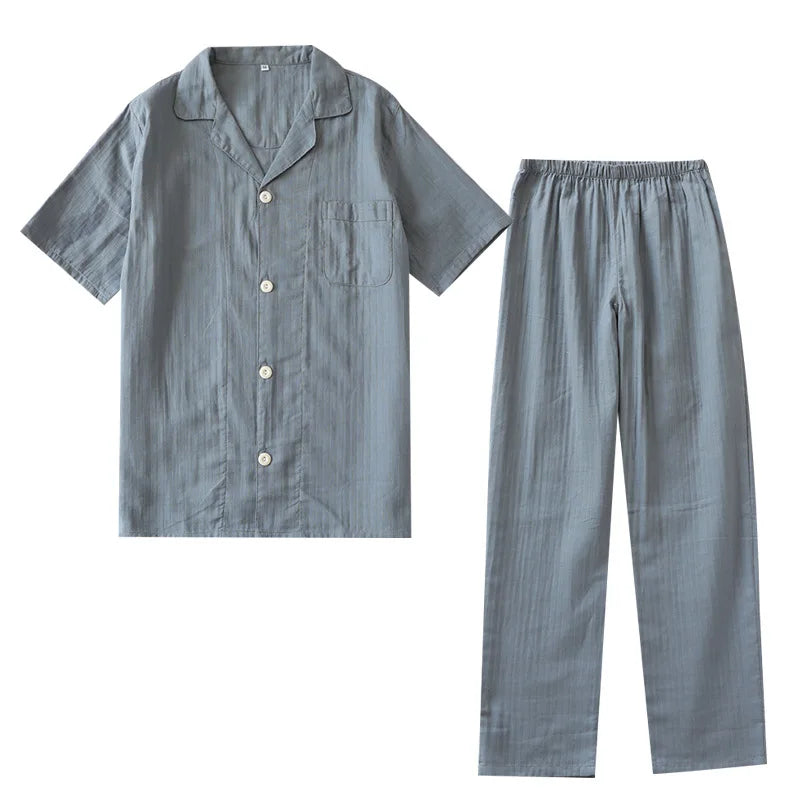 2024 Beberino Men's Cotton Gauze Pajama Set with Lapel, Buttons, Short Sleeves