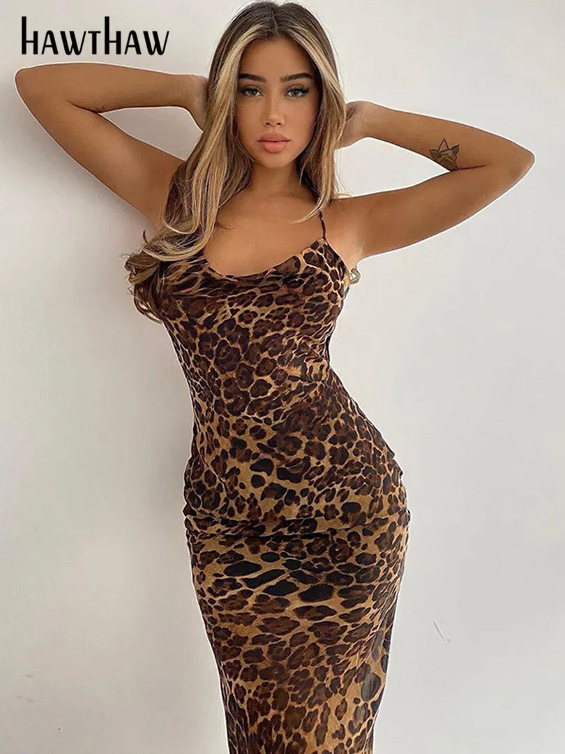 Beberino Leopard Printed Bodycon Dress | Autumn Winter Sleeveless Streetwear