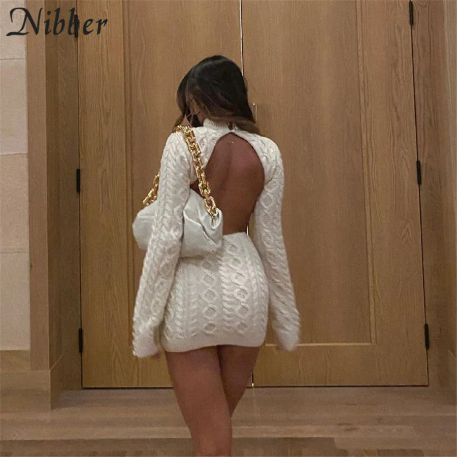 Beberino Autumn Mini Knit Dress - Sexy Backless Wool Dress for Luxurious Christmas 2021