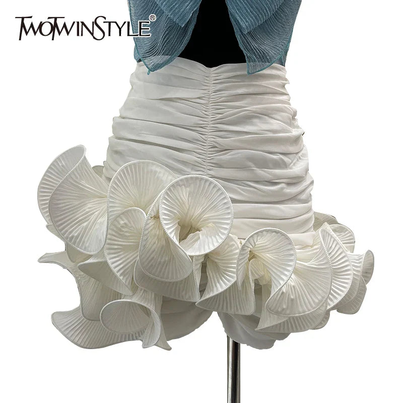 Beberino High Waist Asymmetrical Ruched White Skirt Women Casual Patchwork Mini's Summer