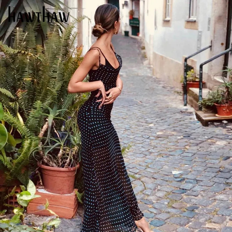 Beberino Polka Dot Backless Sleeveless Black Long Dress Sundress - 2021 Streetwear Collection