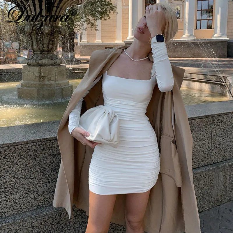 Beberino Ruched Bodycon Mini Dress for Women - Elegant & Sexy Clubwear in White
