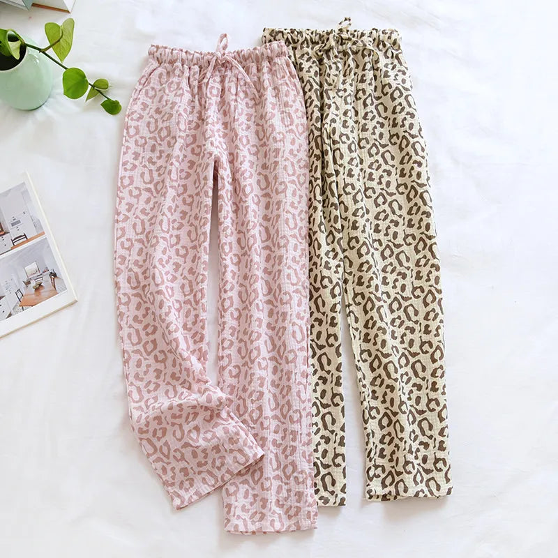 Beberino 100% Cotton Crepe Leopard Print Pajama Pants-Spring/Summer 2024-Fashion-Comfort