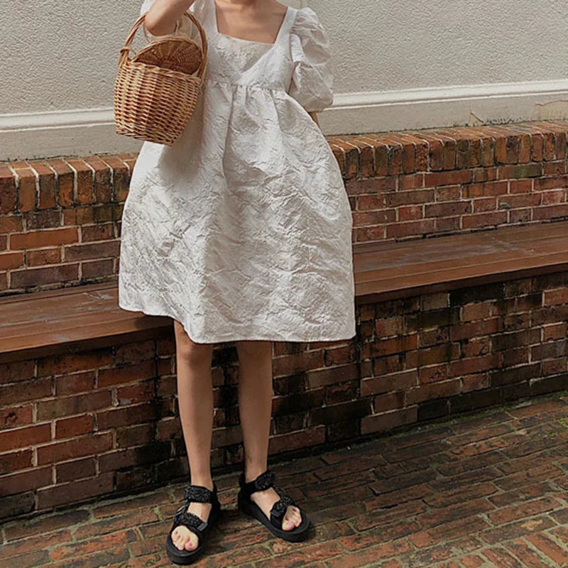 Beberino Square Collar Lantern Sleeve Pullover Dress - Summer & Autumn Fashion