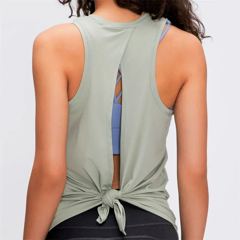 Beberino Brushed Loose Fit Tank Top for Women - Sleeveless Open Back Tie Gym Vest