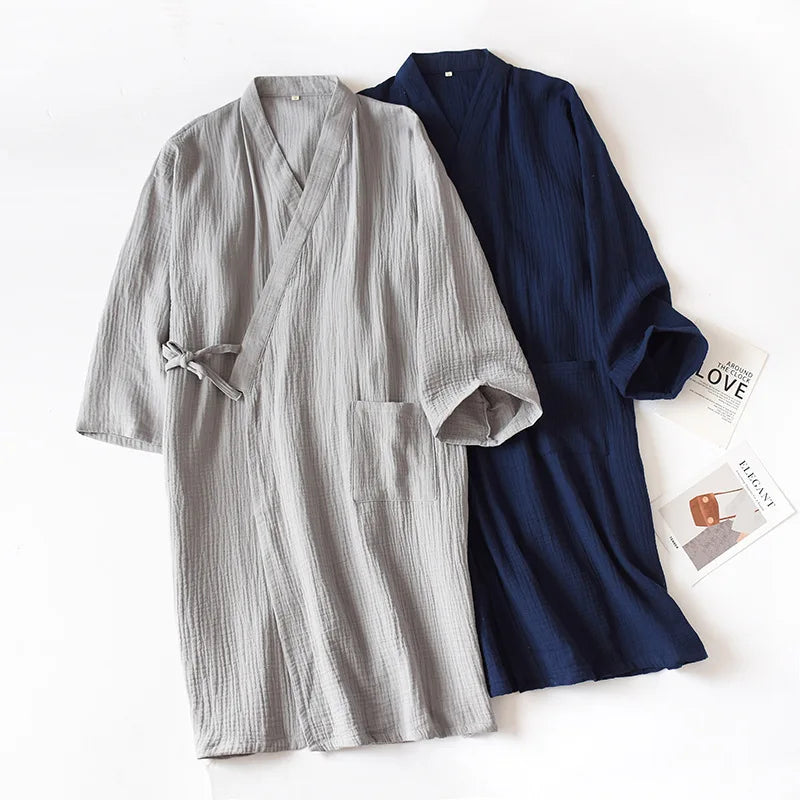 Beberino 100% Cotton Crepe Kimono Nightgown Robe for Men and Women