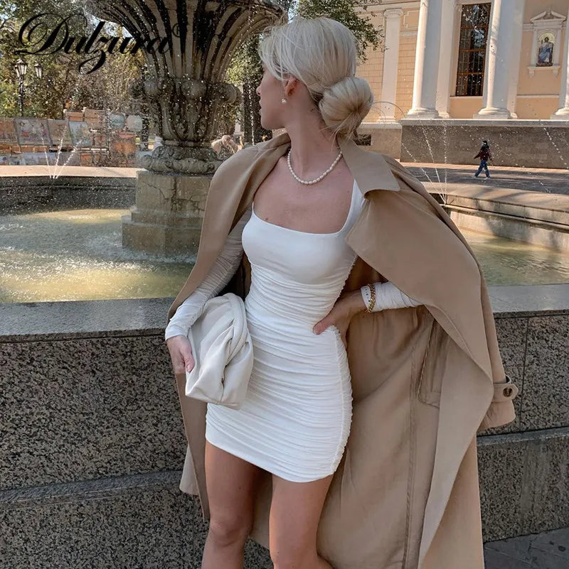 Beberino Ruched Bodycon Mini Dress for Women - Elegant & Sexy Clubwear in White