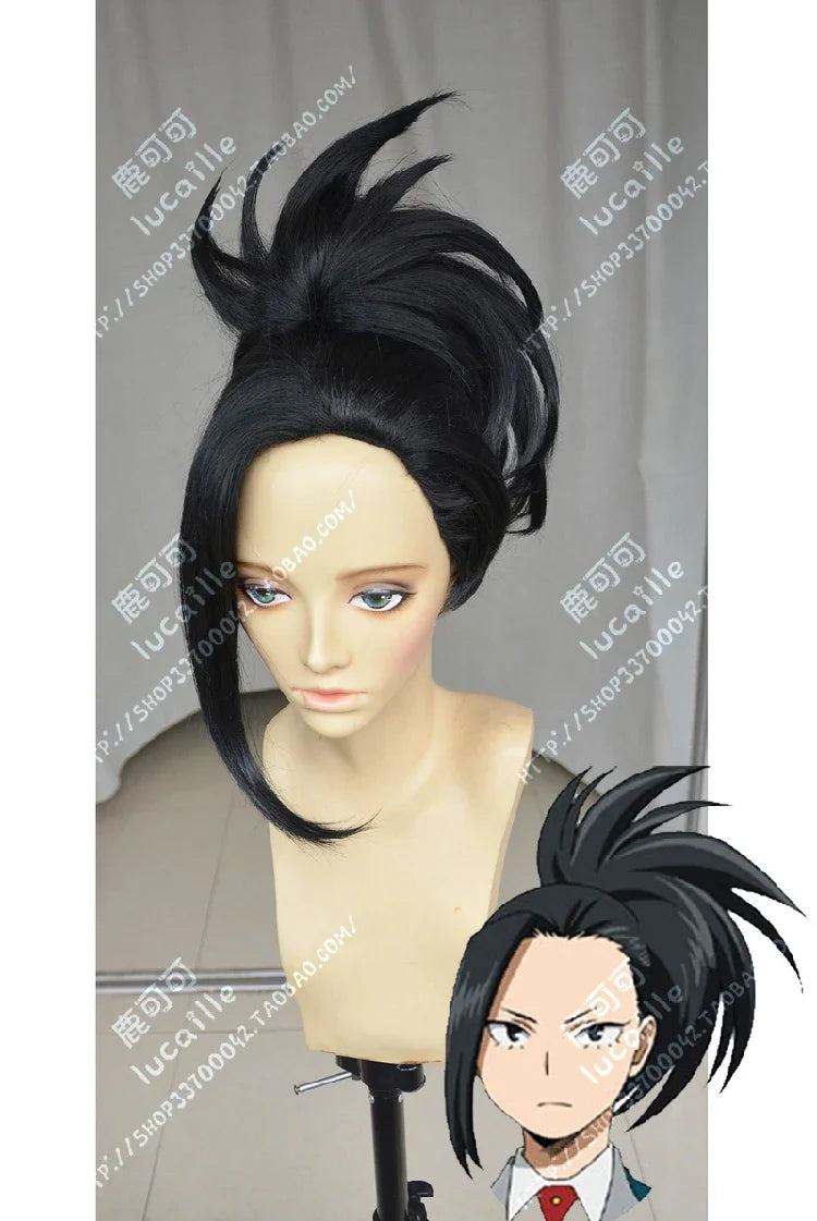 Beberino Momo Yaoyorozu Cosplay Wig - Black Ponytail, Heat Resistant, Styled