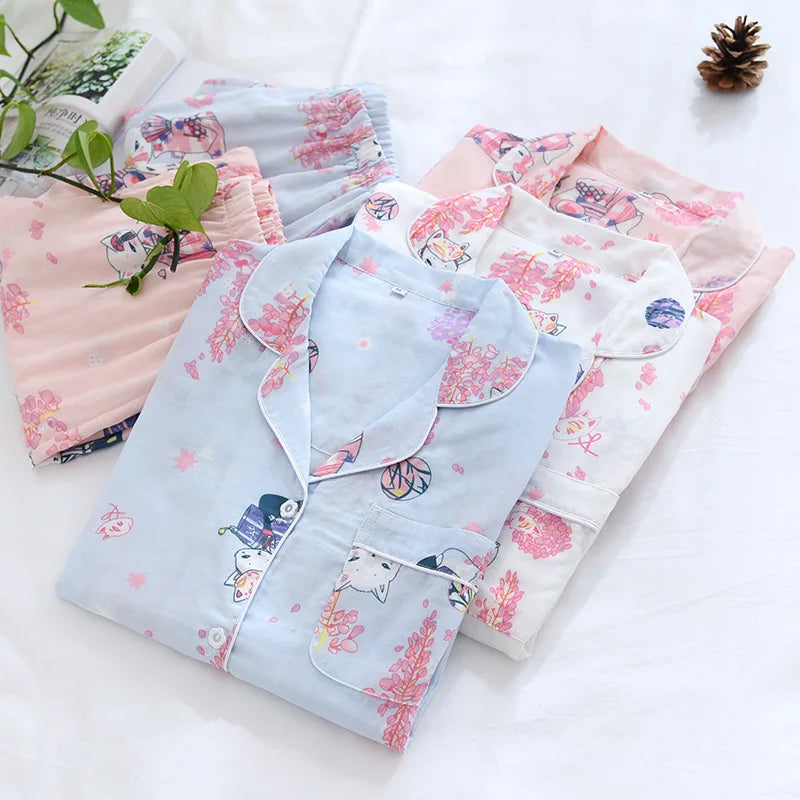 Beberino 100% Cotton Gauze Cartoon Pajama Set - Spring/Summer Long-Sleeve Home Suit