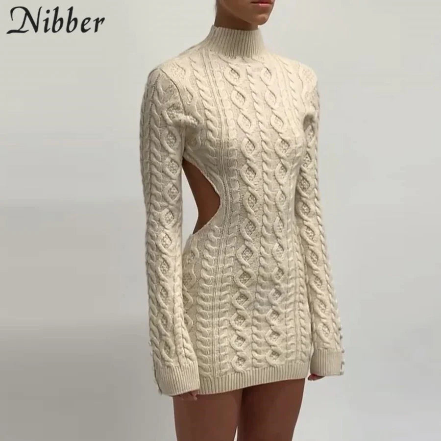 Beberino Autumn Mini Knit Dress - Sexy Backless Wool Dress for Luxurious Christmas 2021