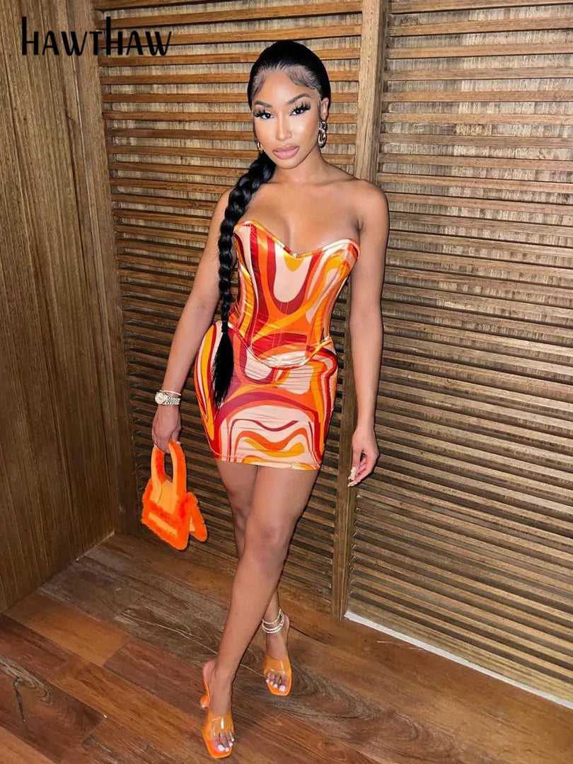 Beberino Printed Tube Top & Mini Skirt Set: Sexy 2022 Summer Collection