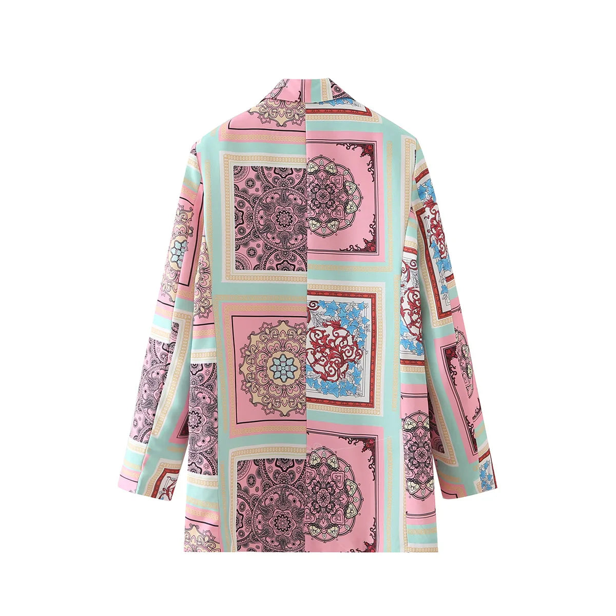 Beberino Geometric Print Double-Breasted Blazer Retro Jacket - Chic and Stylish Women's Jacket