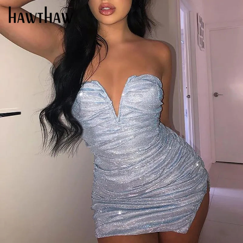 Beberino V Neck Bodycon Mini Dress - Sexy Fall Clubwear 2021