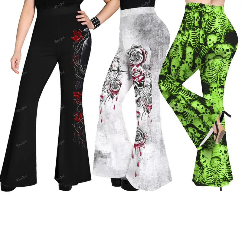 Beberino Gothic Flare Pants: Plus Size 3D Graphic Leggings for Women