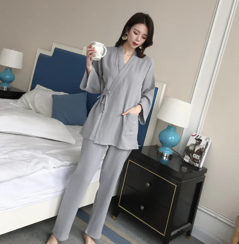 Beberino 100% Cotton Crepe Kimono Pajamas Set for Men and Women Sleepwear