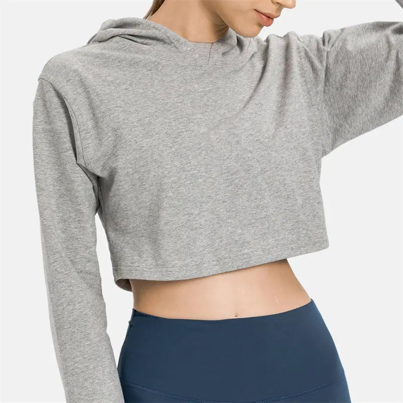 Beberino Lightweight Women's Crop Hoodie Sweatshirt for Casual Fitness Top