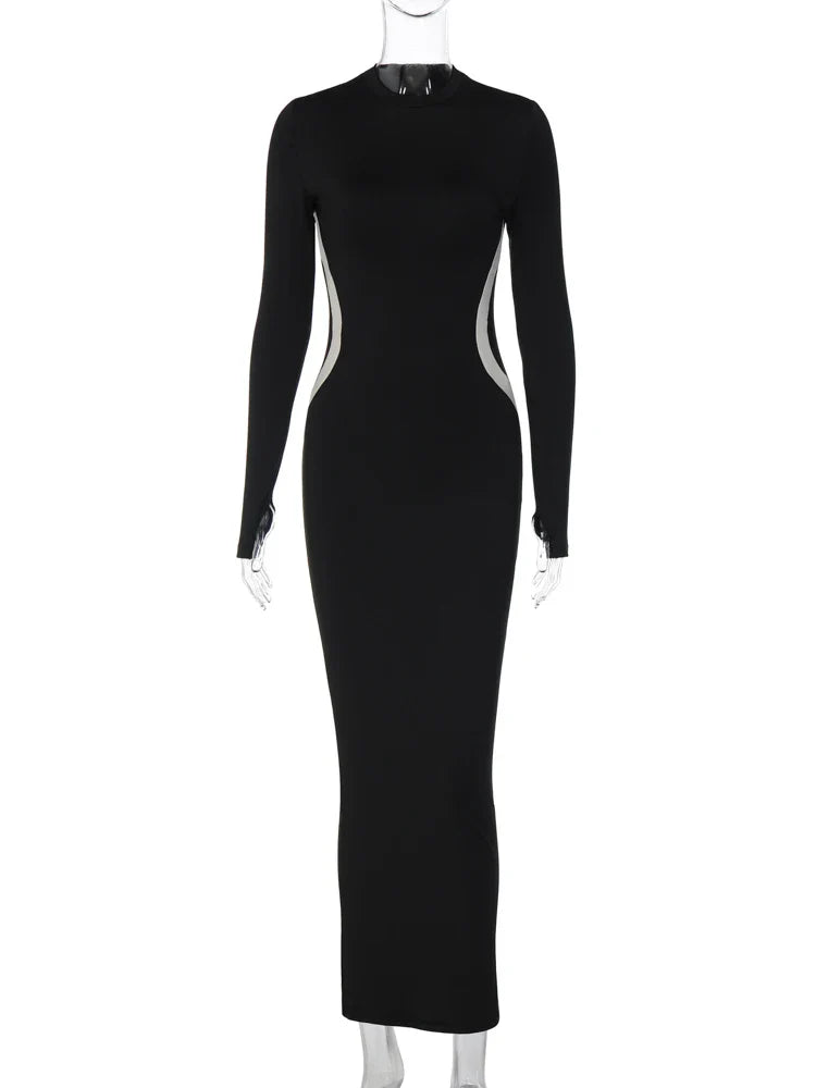 Beberino 2023 Autumn Winter Bodycon Black Long Dress - Women's Party Club Streetwear