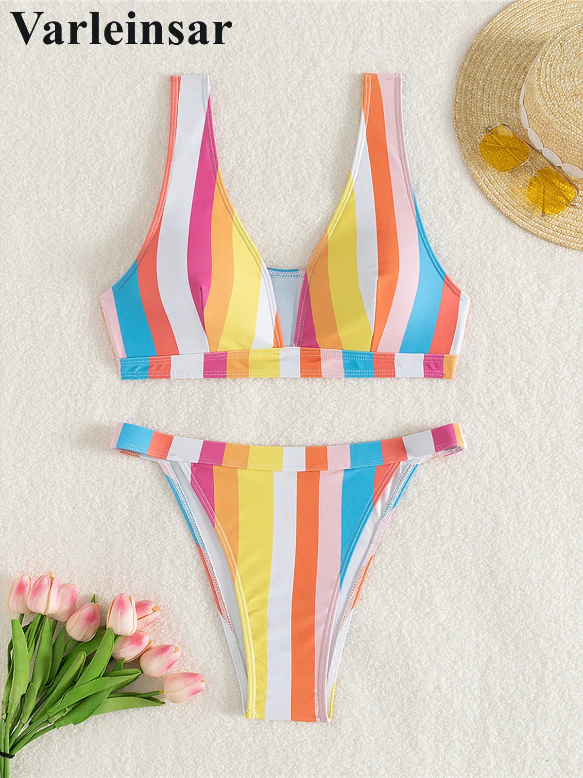 Beberino Striped High Leg Cut Bikini Set