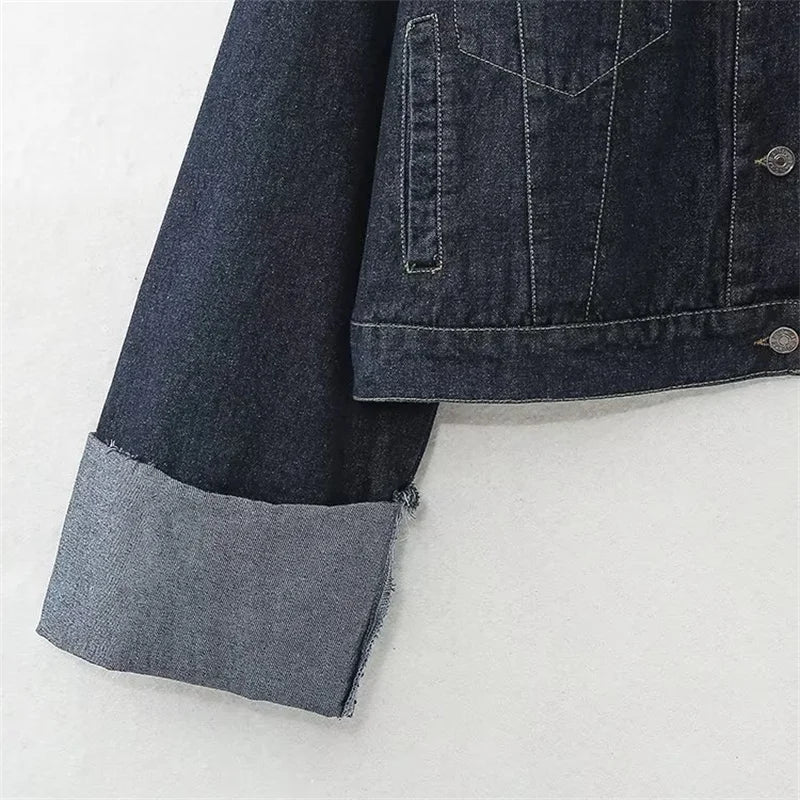 Beberino Denim Jacket: Women's Oversize Cropped Coat with Hem Detail