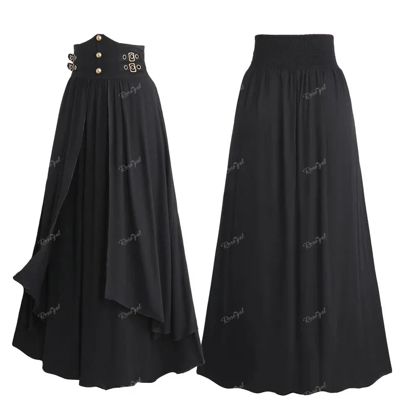 Beberino Gothic Strap Buckle Layered Ankle-Length A Line Skirt