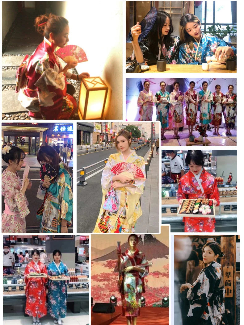 Beberino Floral Print Silk Kimono Yukata Pajamas Vintage Costume Bathrobe