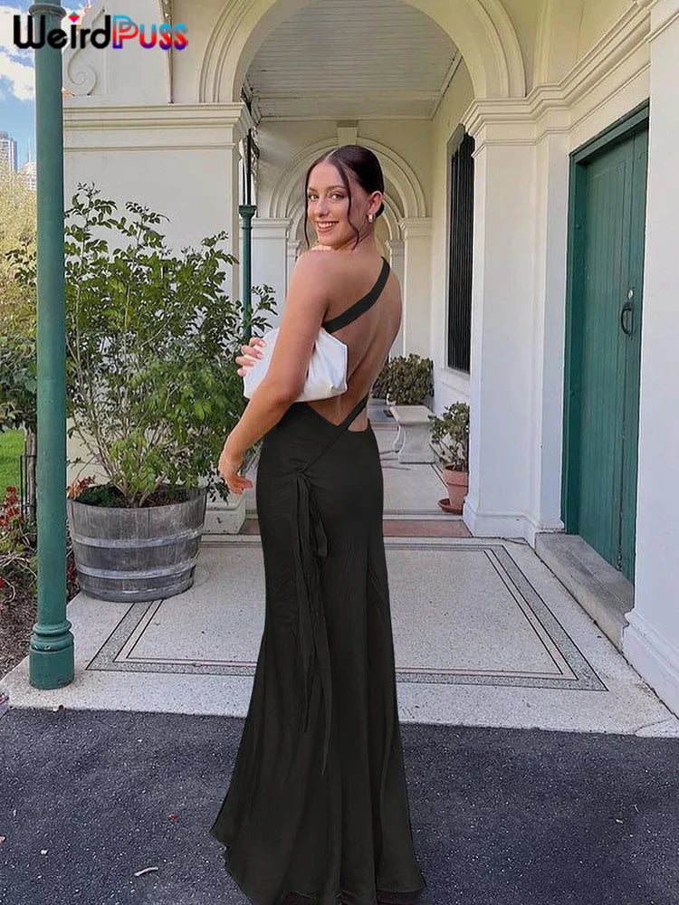 Beberino One Shoulder Maxi Dress - Elegant, Sexy, Backless Wedding Party Attire