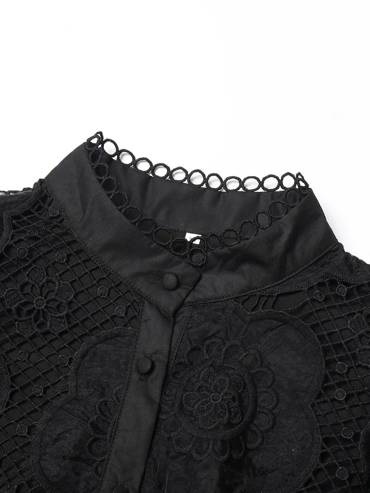 Beberino Lace Panel Stand Collar Dress: Vintage Style Jacquard Mini Dress for Women