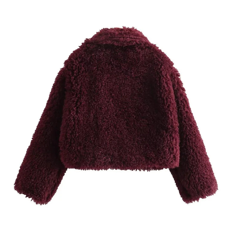 Beberino Faux Fur Short Jacket | Elegant Notched Collar Luxury Coat