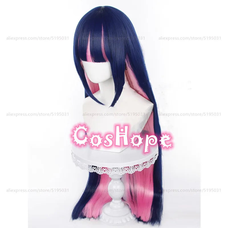 Beberino 100cm Dark Blue Pink Anime Cosplay Wig Heat Resistant Synthetic Wig