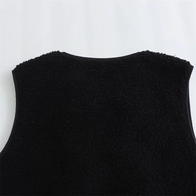 Beberino Lamb Wool Vest: Spring Sleeveless Waistcoat - Black Crop Top Coat