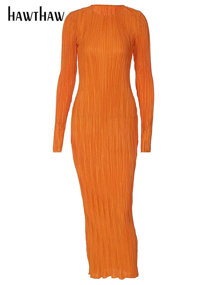 Beberino Long Sleeve Orange Bodycon Midi Dress - 2022 Autumn Collection