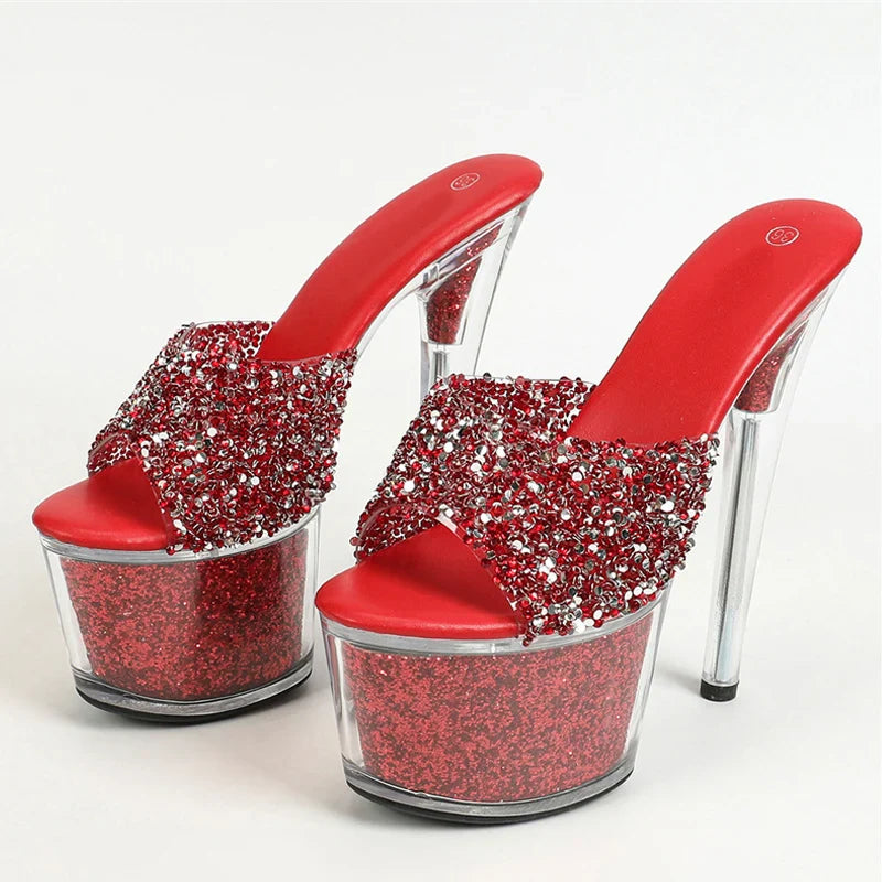 Beberino Sequined Platform Sandals: Sexy Transparent High Heels Slippers for Modern Women