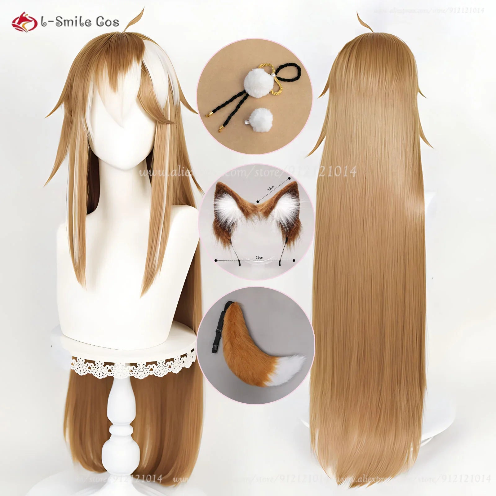 Beberino 100cm Brown White Straight Anime Cosplay Wig for Women