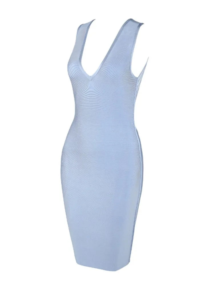 Beberino Light Blue V Neck Bandage Dress - Sexy Backless Summer Party Dress