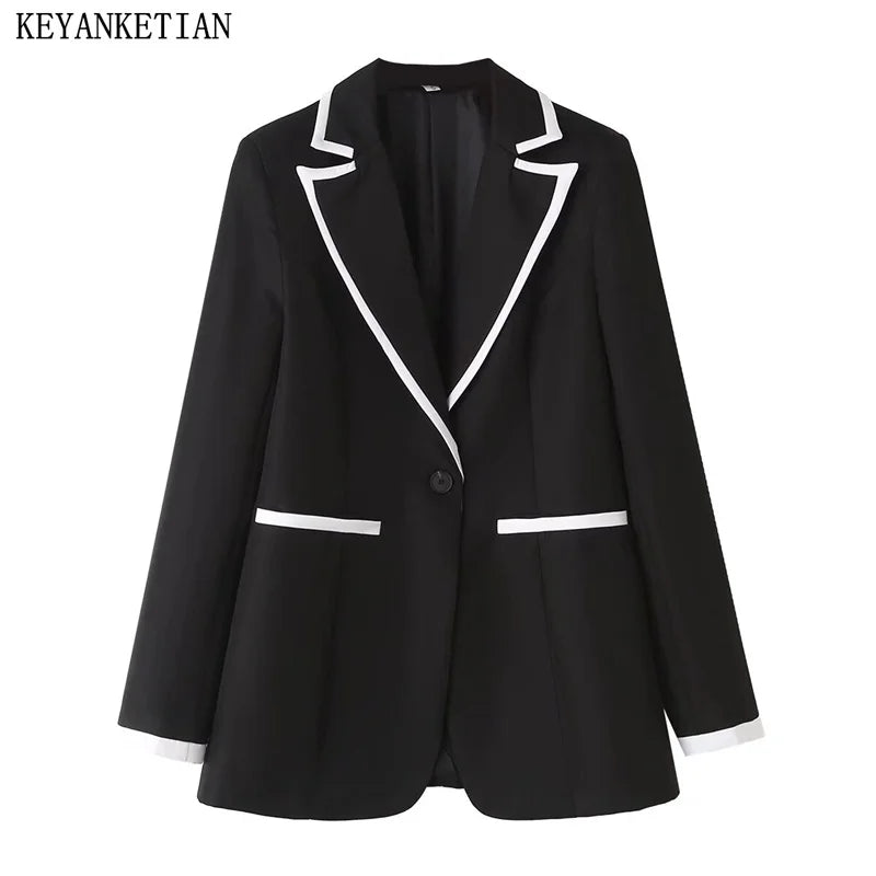 Beberino 2024 Women's Seam Detail Slim-fit One-Button Blazer Suit for Office Lady