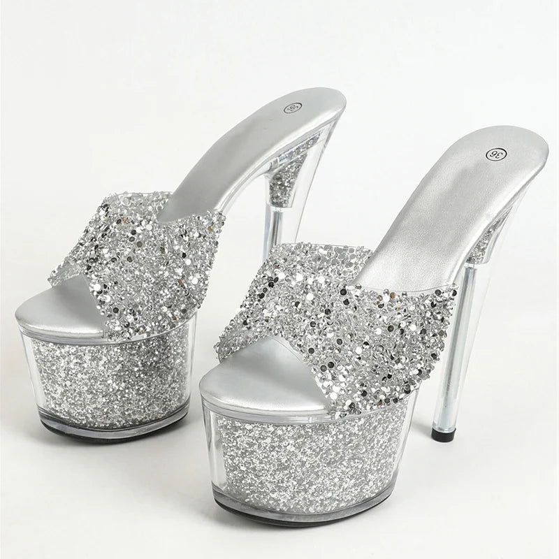 Beberino Sequined Platform Sandals: Sexy Transparent High Heels Slippers for Modern Women