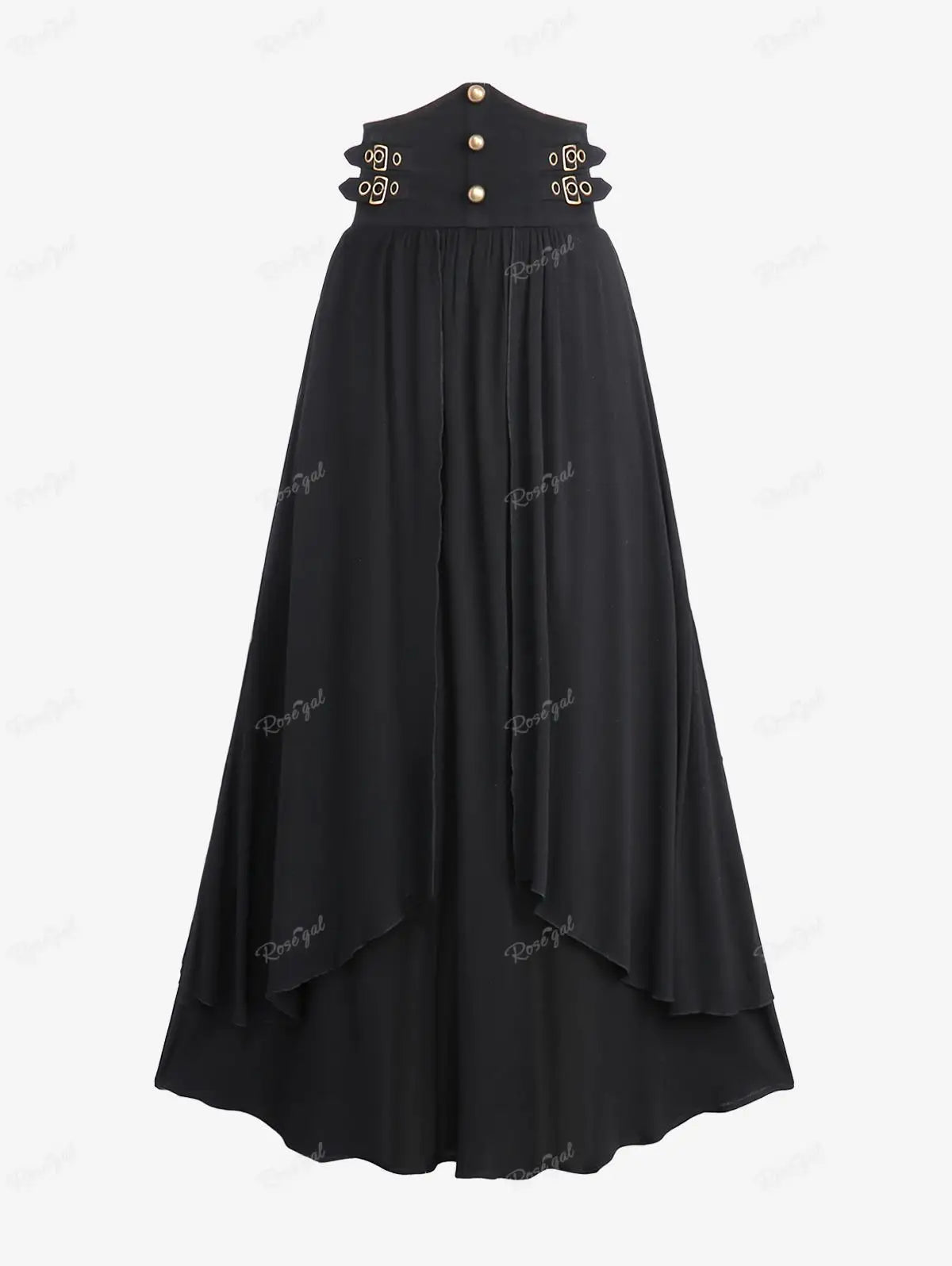 Beberino Gothic Strap Buckle Layered Ankle-Length A Line Skirt