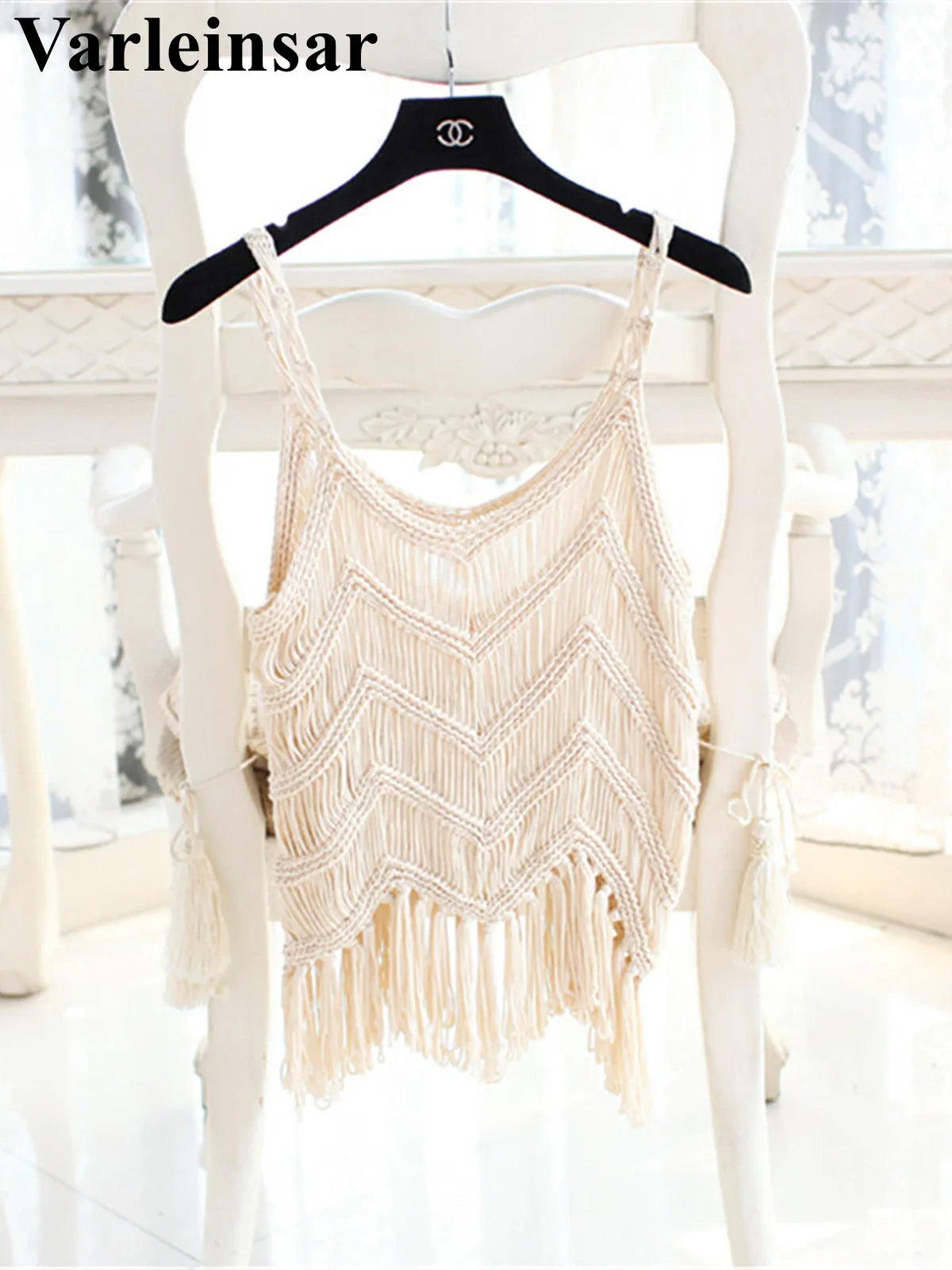 Beberino Fringe Tassel Crochet Knit Bikini Top Tunic for Women