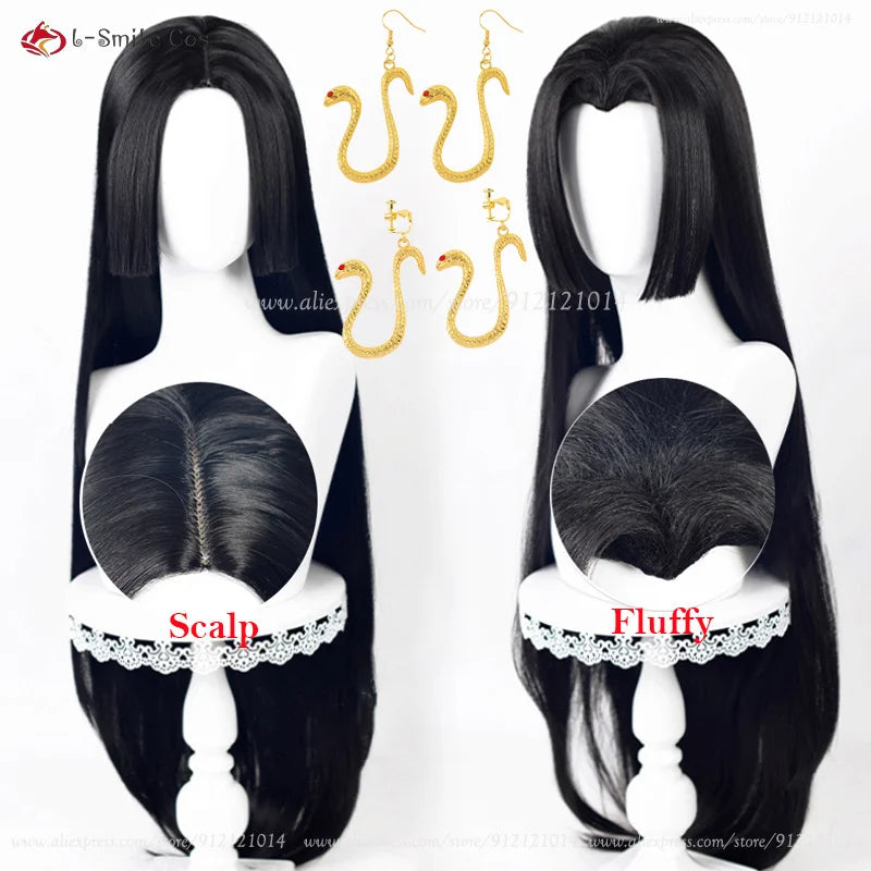 Beberino 100cm Black Anime Boa Hancock Cosplay Wig with Earring + Wig Cap