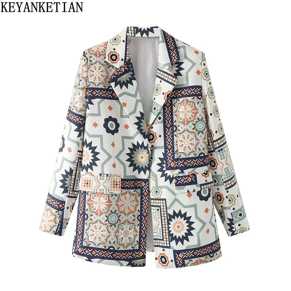 Beberino Geometric Print Vintage Suit Jacket