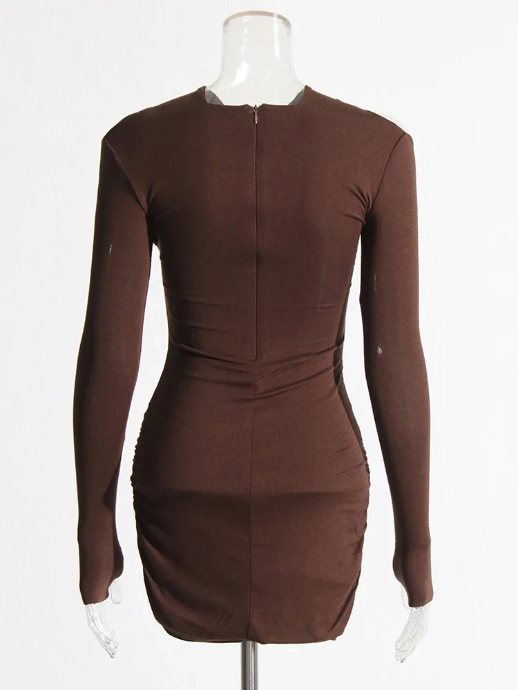 Beberino V-Neck Bodycon Dress - Solid Slim Long Sleeve Mini Dress