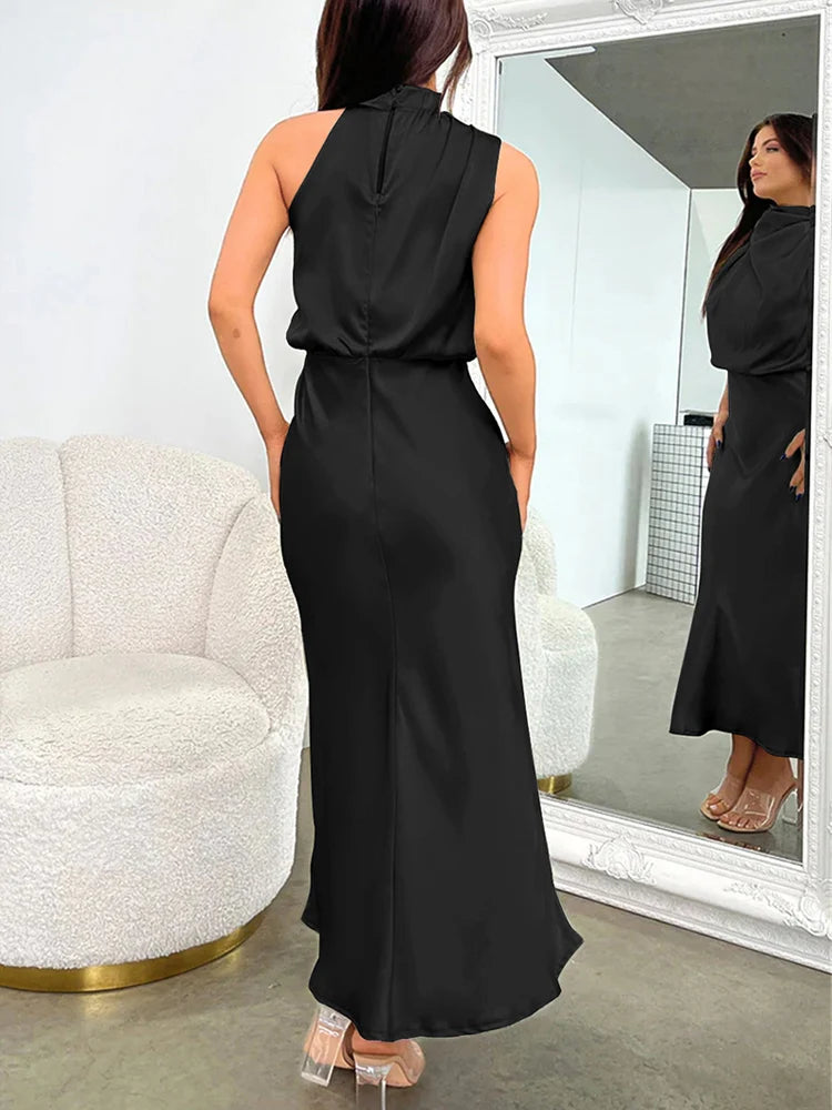 Beberino Sleeveless Silk Satin Long Dress: Elegant, High-End Fashion for Women