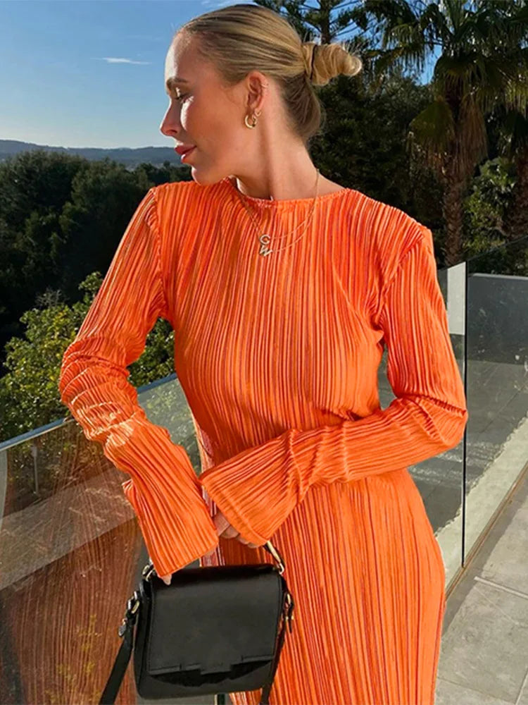 Beberino Long Sleeve Orange Bodycon Midi Dress - 2022 Autumn Collection