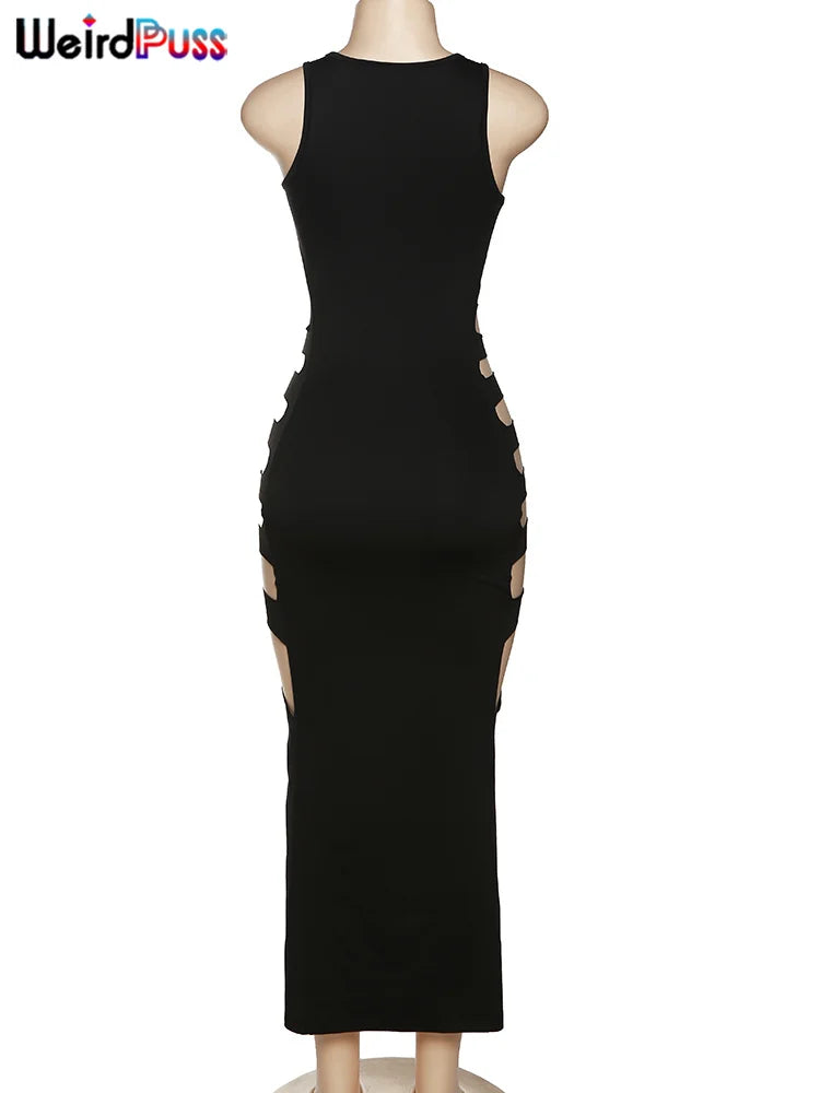 Beberino Sexy Sleeveless Split Maxi Bodycon Clubwear Dress for Women