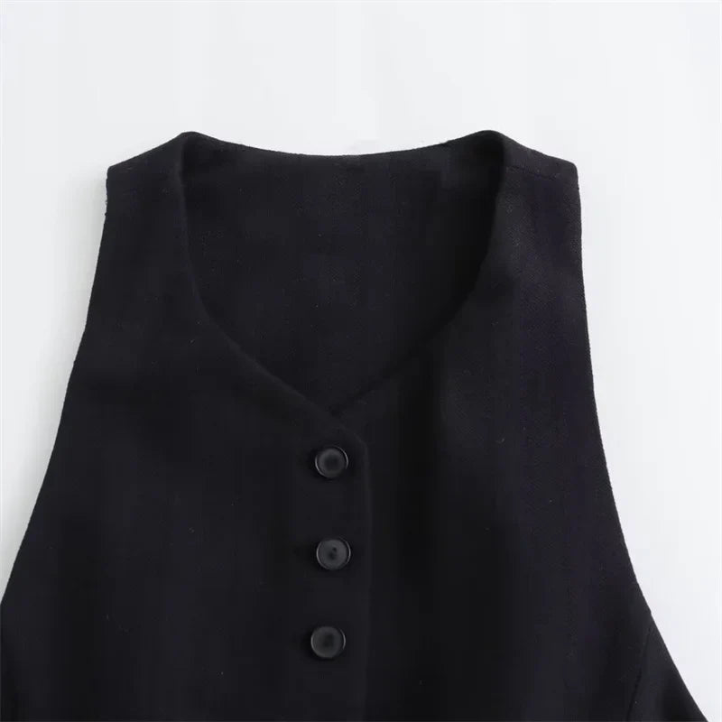 Beberino Black Back Belt Vest Crop Top Unisex Slim Waistcoat Coat