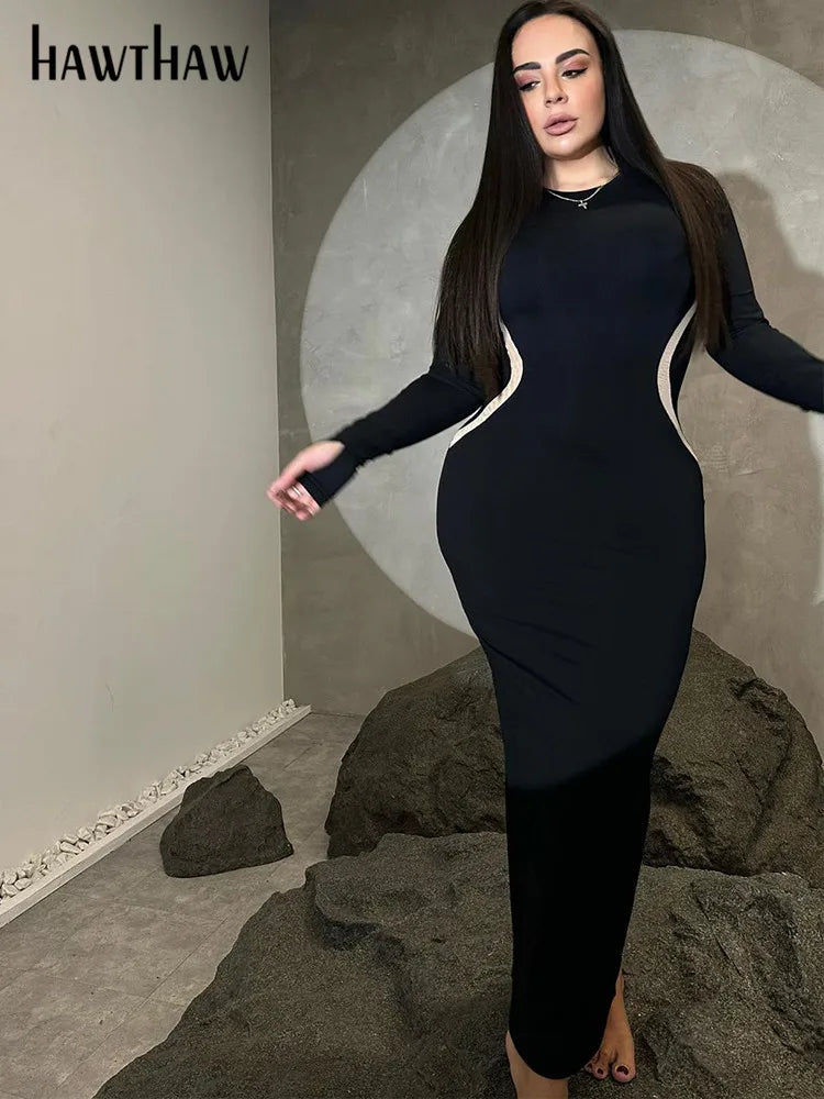 Beberino 2023 Autumn Winter Bodycon Black Long Dress - Women's Party Club Streetwear